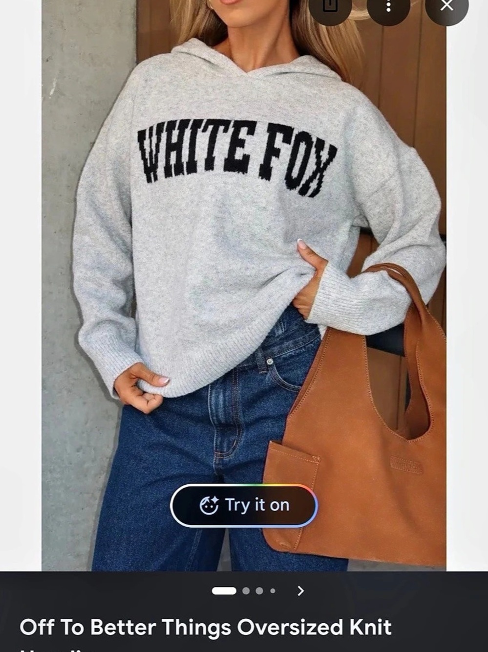 NWT White Fox Boutique Off To Better Things Oversized Knit Hoodie in Gray